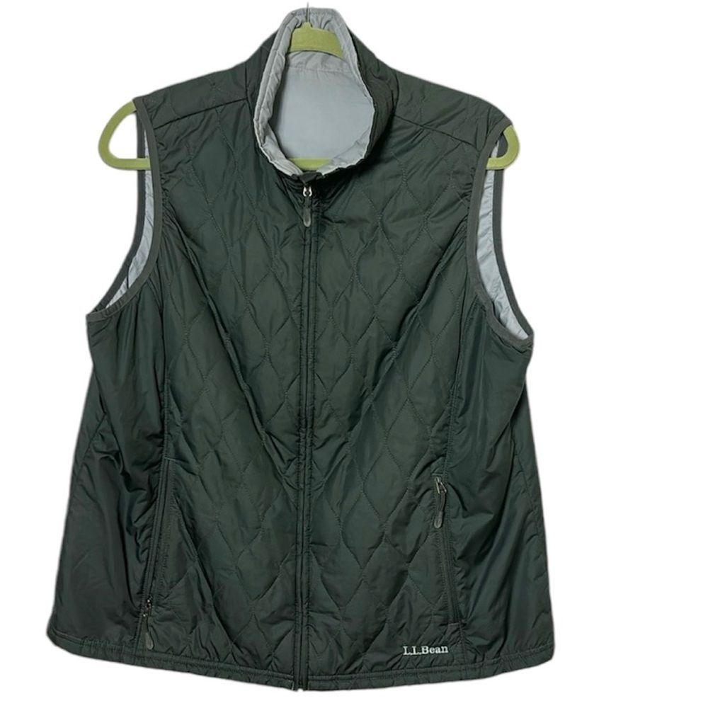 LL Bean Reversible quilted vest jacket size XL regular gray and blue 2 in 1